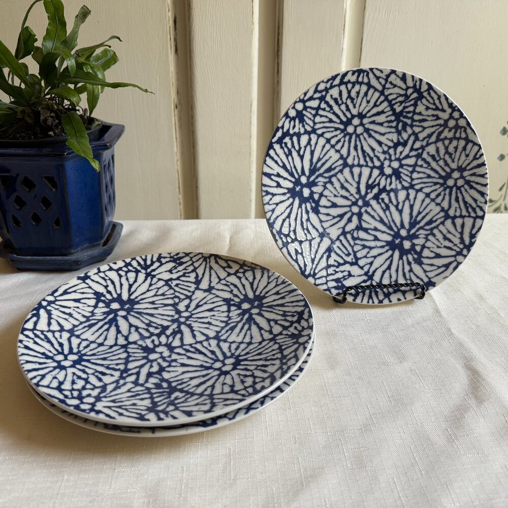 Set of 3 Lenox Market Place Indigo Salad Plates Floral 8 1/4